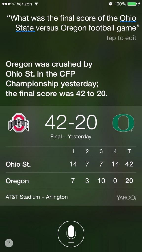Final score of the first national championship game